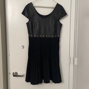 ARMANI EXCHANGE FAUX LEATHER DRESS WITH PLEATED SKIRT AND STUDS
